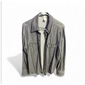 H&M Women’s Denim Western Shirt Gray Snap Button Long Sleeve Size M